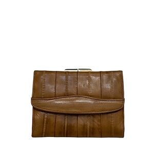 EEL SKIN LEATHER TRIFOLD KISS-LOCK WALLET